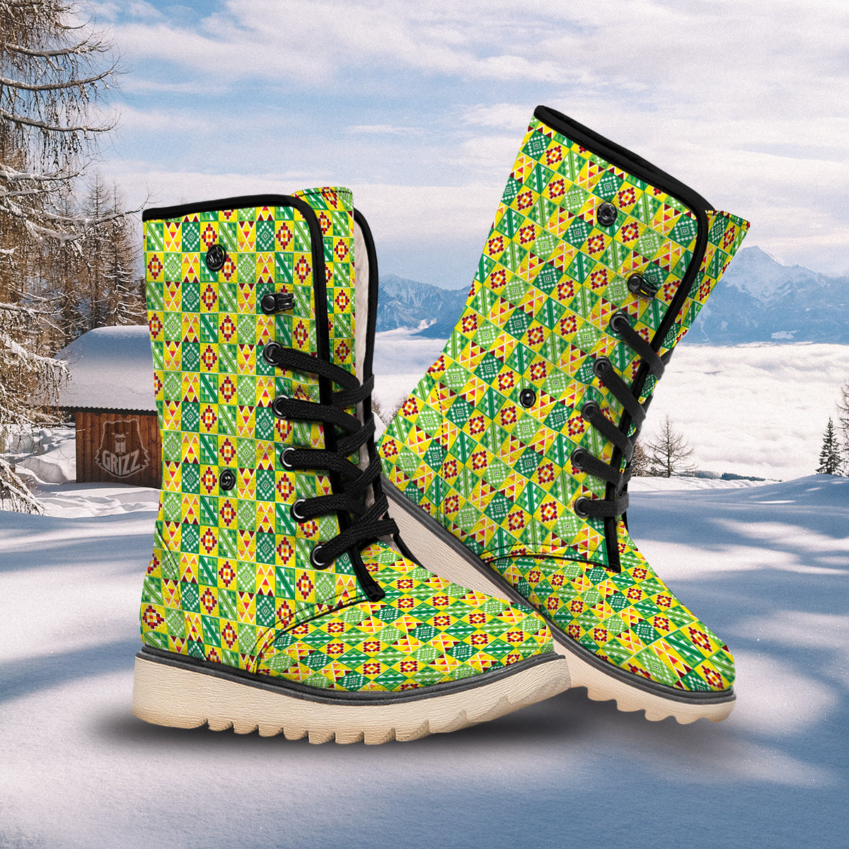 Kente Asante Print Pattern Snow Boots-grizzshop