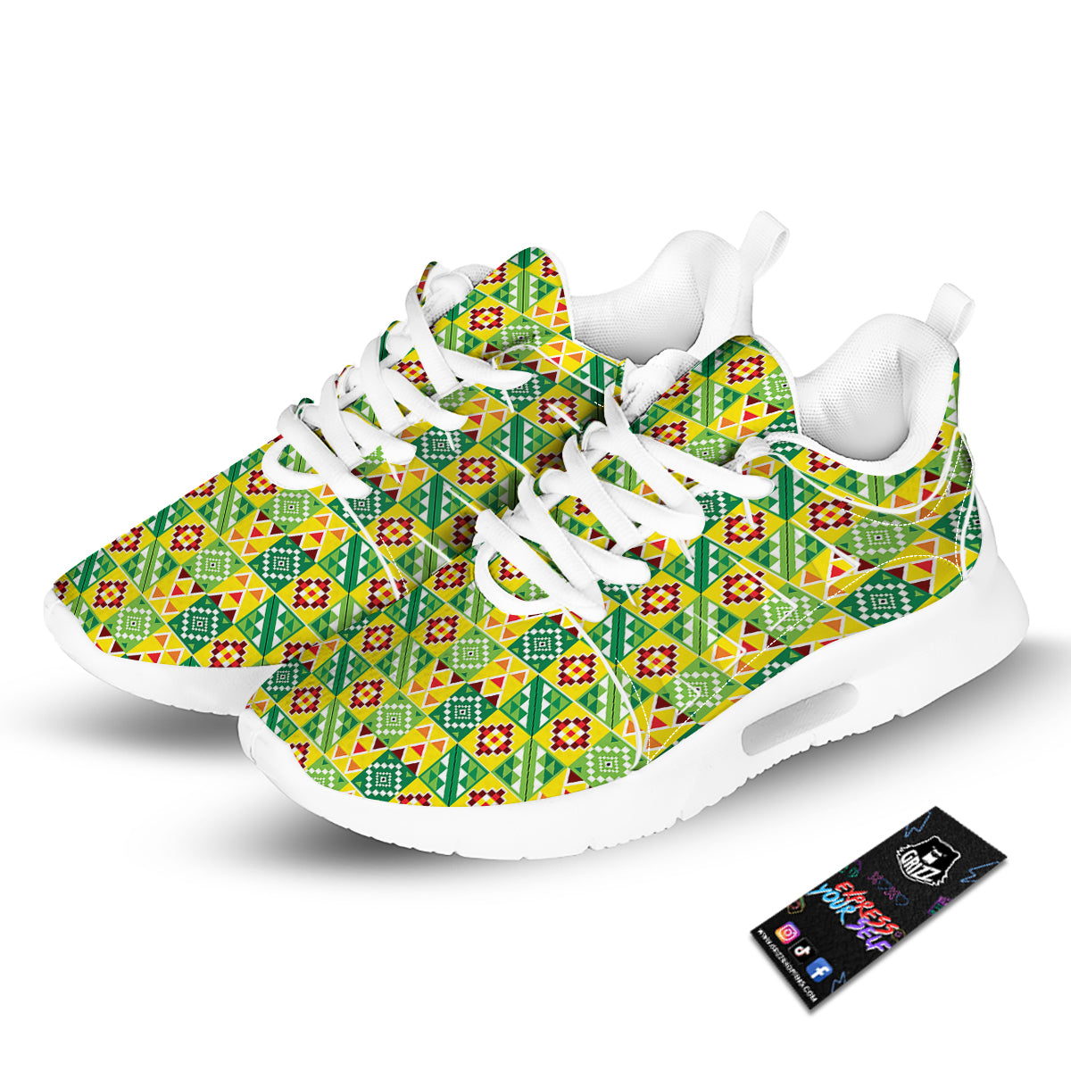 Kente Asante Print Pattern Tennis Shoes-grizzshop