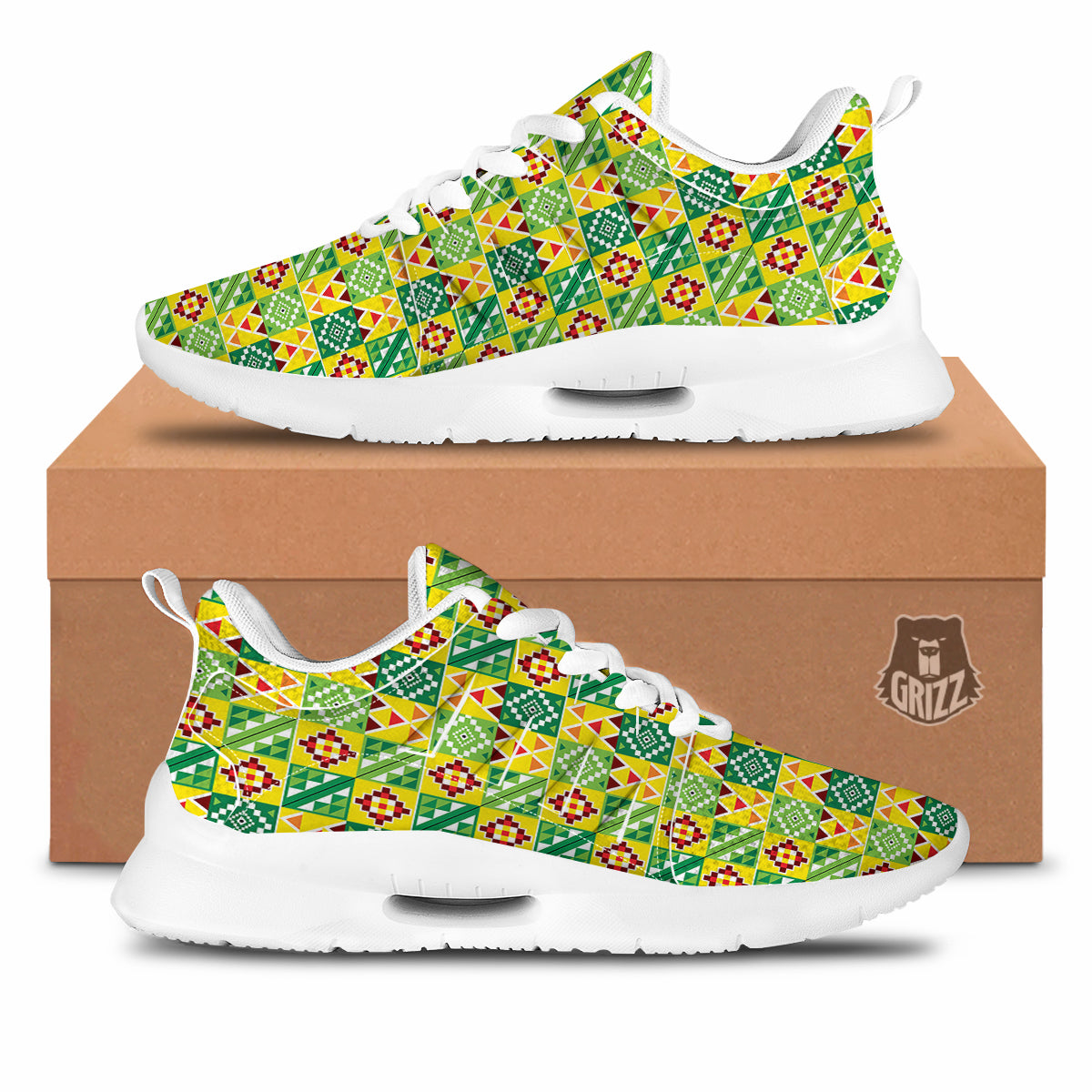 Kente Asante Print Pattern Tennis Shoes-grizzshop