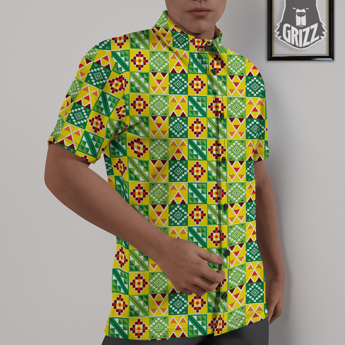 Kente Asante Print Pattern Untucked Shirts-grizzshop