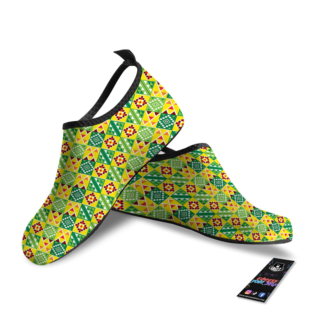 Kente Asante Print Pattern Water Shoes-grizzshop
