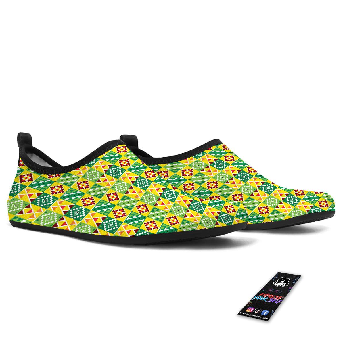 Kente Asante Print Pattern Water Shoes-grizzshop