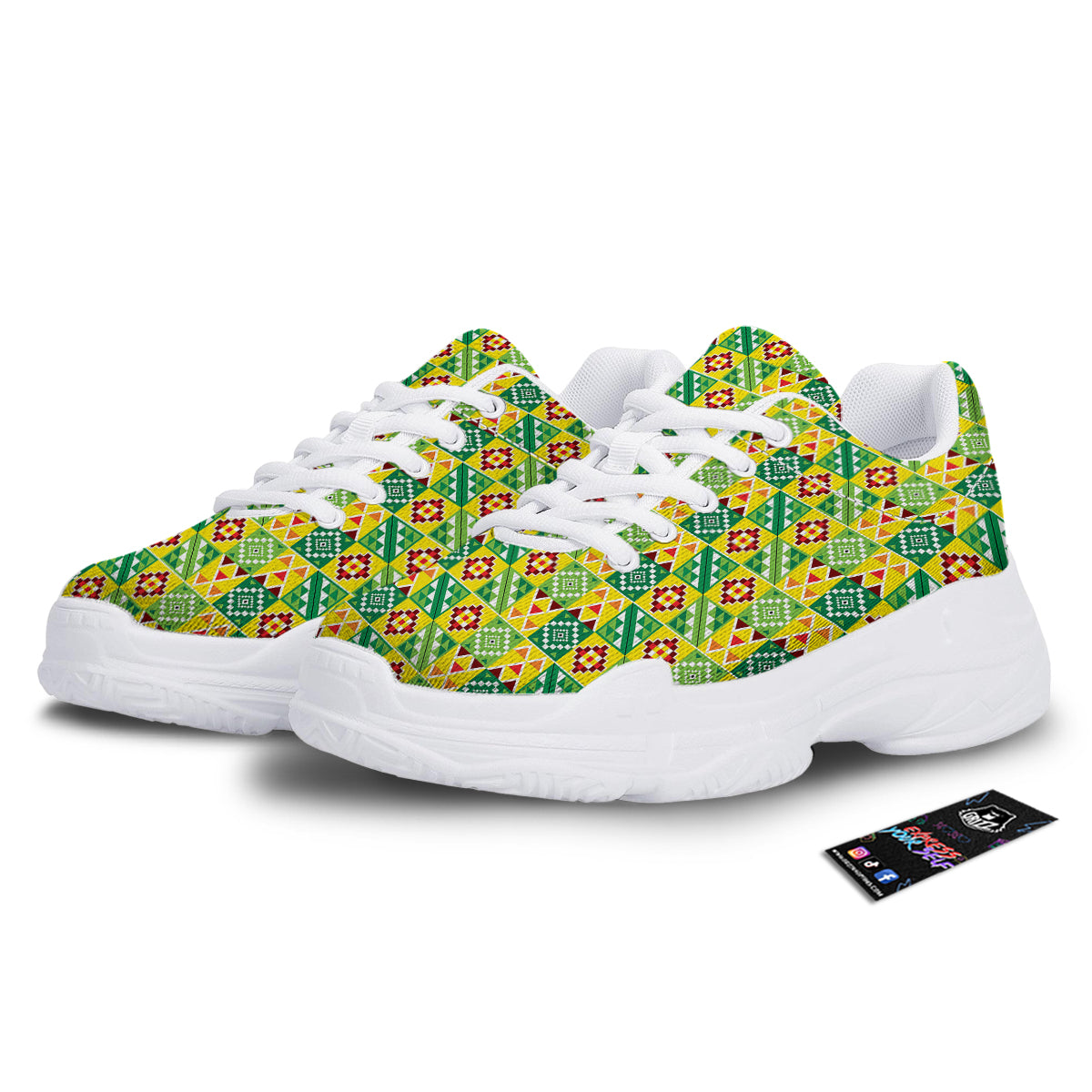Kente Asante Print Pattern White Chunky Shoes-grizzshop