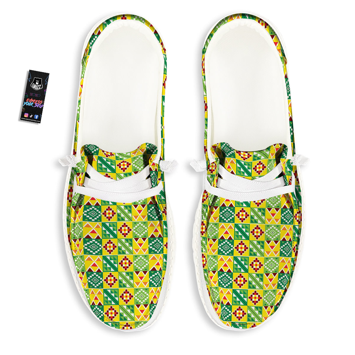 Kente Asante Print Pattern White Loafers-grizzshop