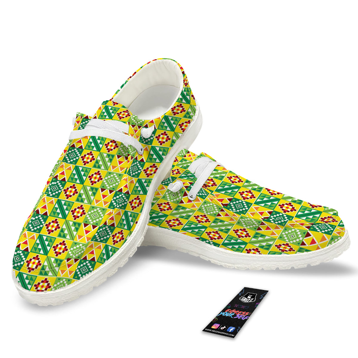 Kente Asante Print Pattern White Loafers-grizzshop