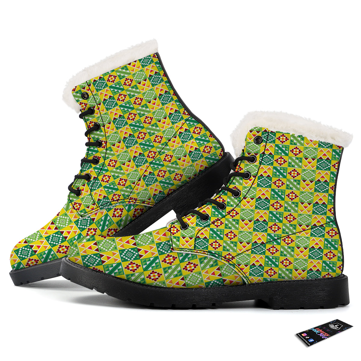 Kente Asante Print Pattern Winter Boots-grizzshop