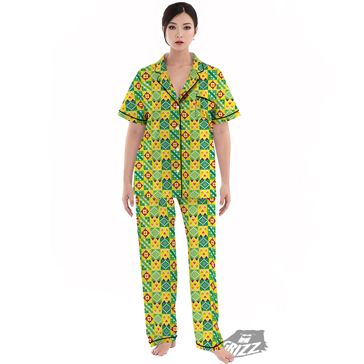 Kente Asante Print Pattern Women's Pajamas Set-grizzshop