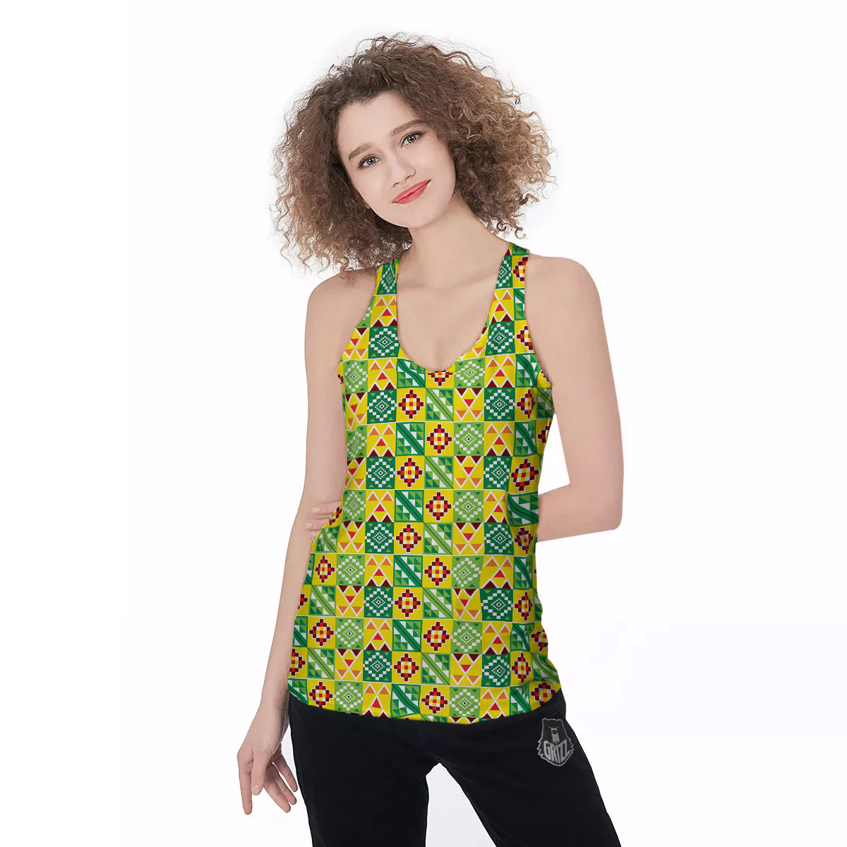 Kente Asante Print Pattern Women's Racerback Tank Top-grizzshop