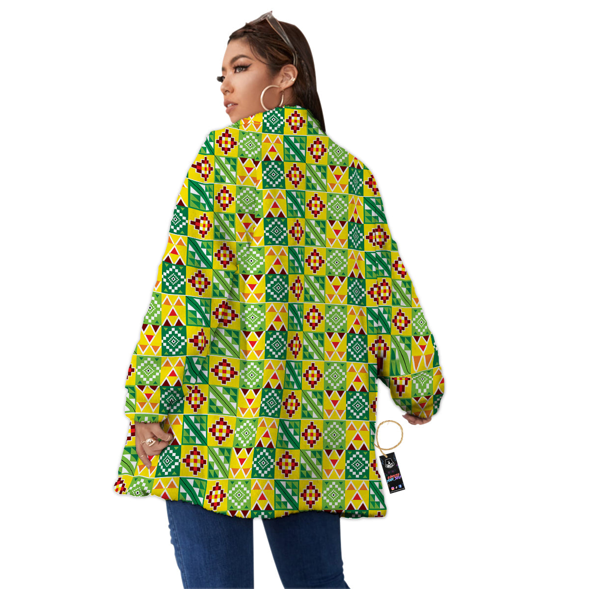 Kente Asante Print Pattern Women's Sherpa Jacket-grizzshop