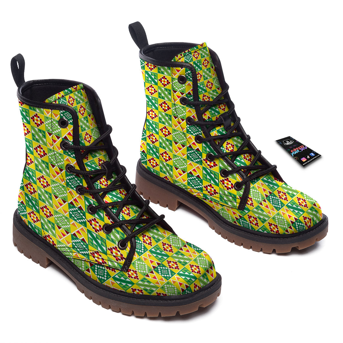Kente Asante Print Pattern Work Boots-grizzshop