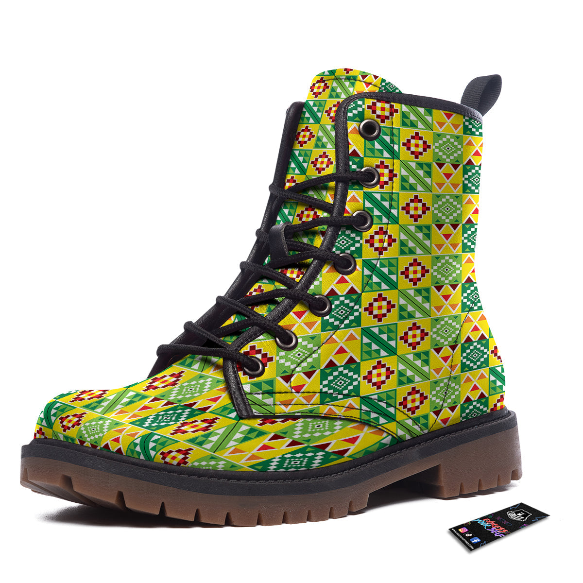 Kente Asante Print Pattern Work Boots-grizzshop