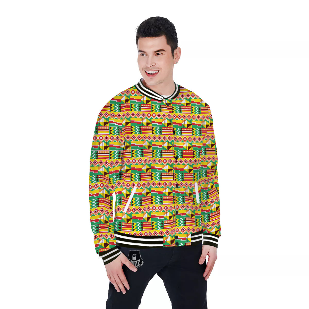 Kente Ashanti Print Pattern Baseball Jacket-grizzshop