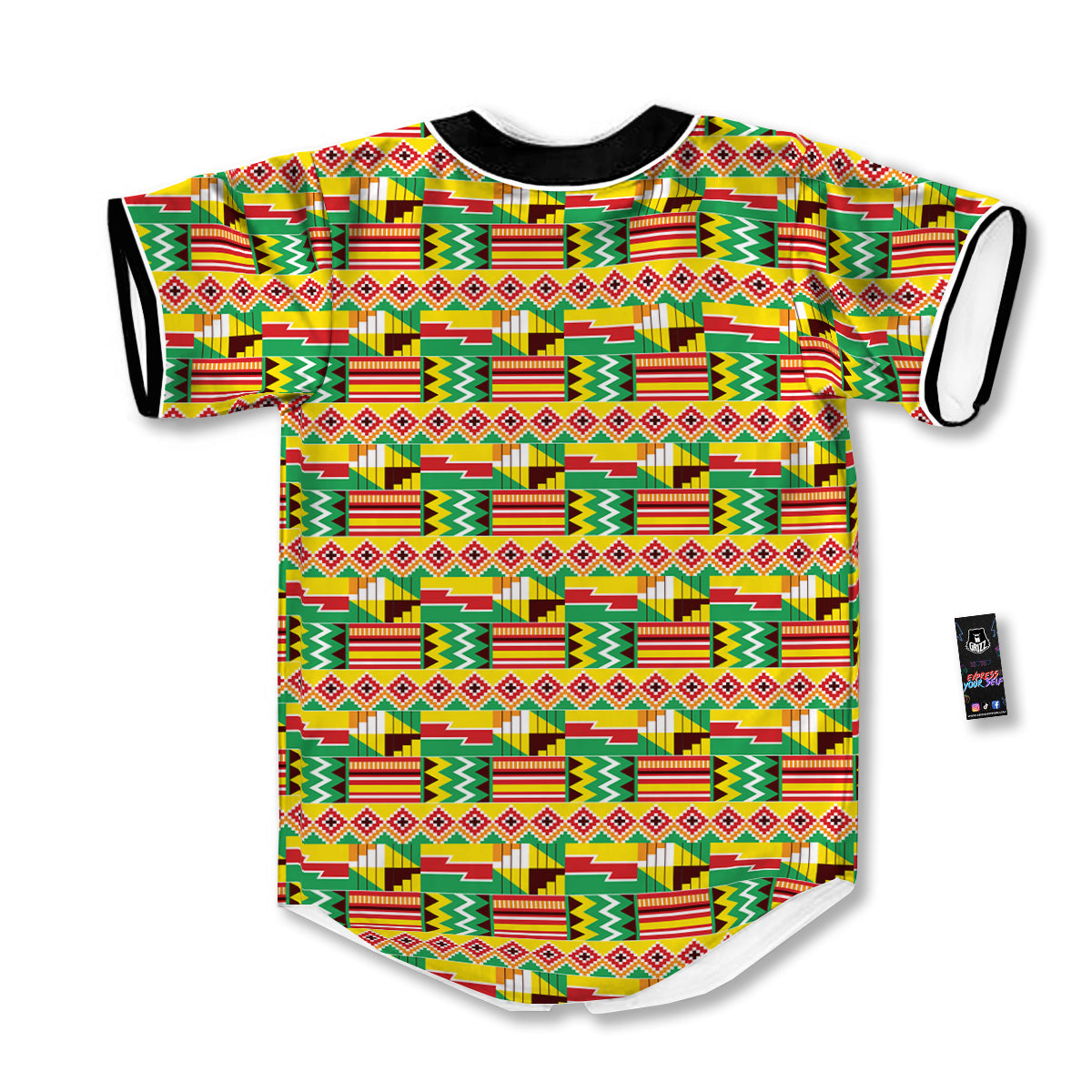 Kente Ashanti Print Pattern Baseball Jersey-grizzshop