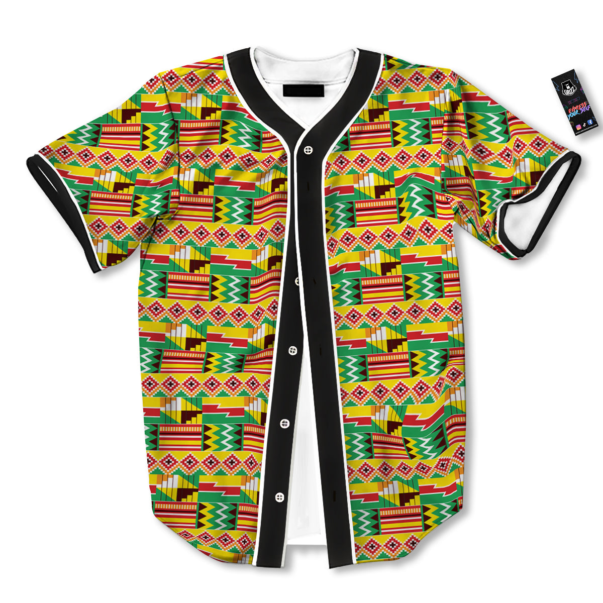 Kente Ashanti Print Pattern Baseball Jersey-grizzshop