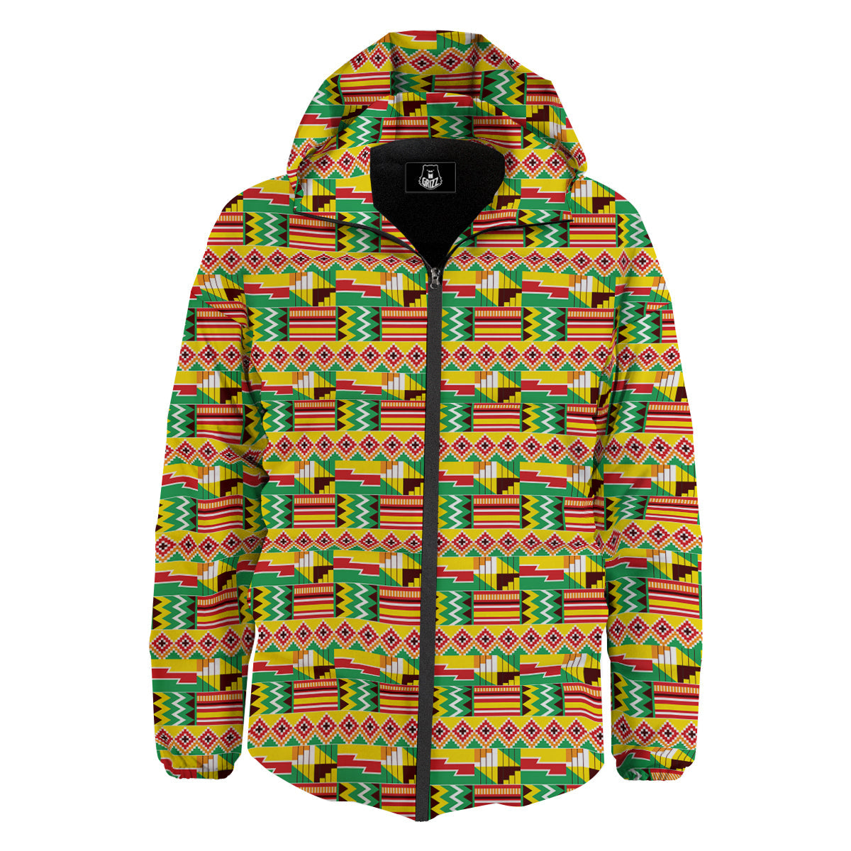 Kente Ashanti Print Pattern Down Jacket-grizzshop
