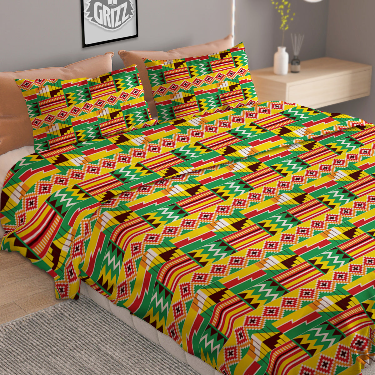 Kente Ashanti Print Pattern Duvet Cover Bedding Set