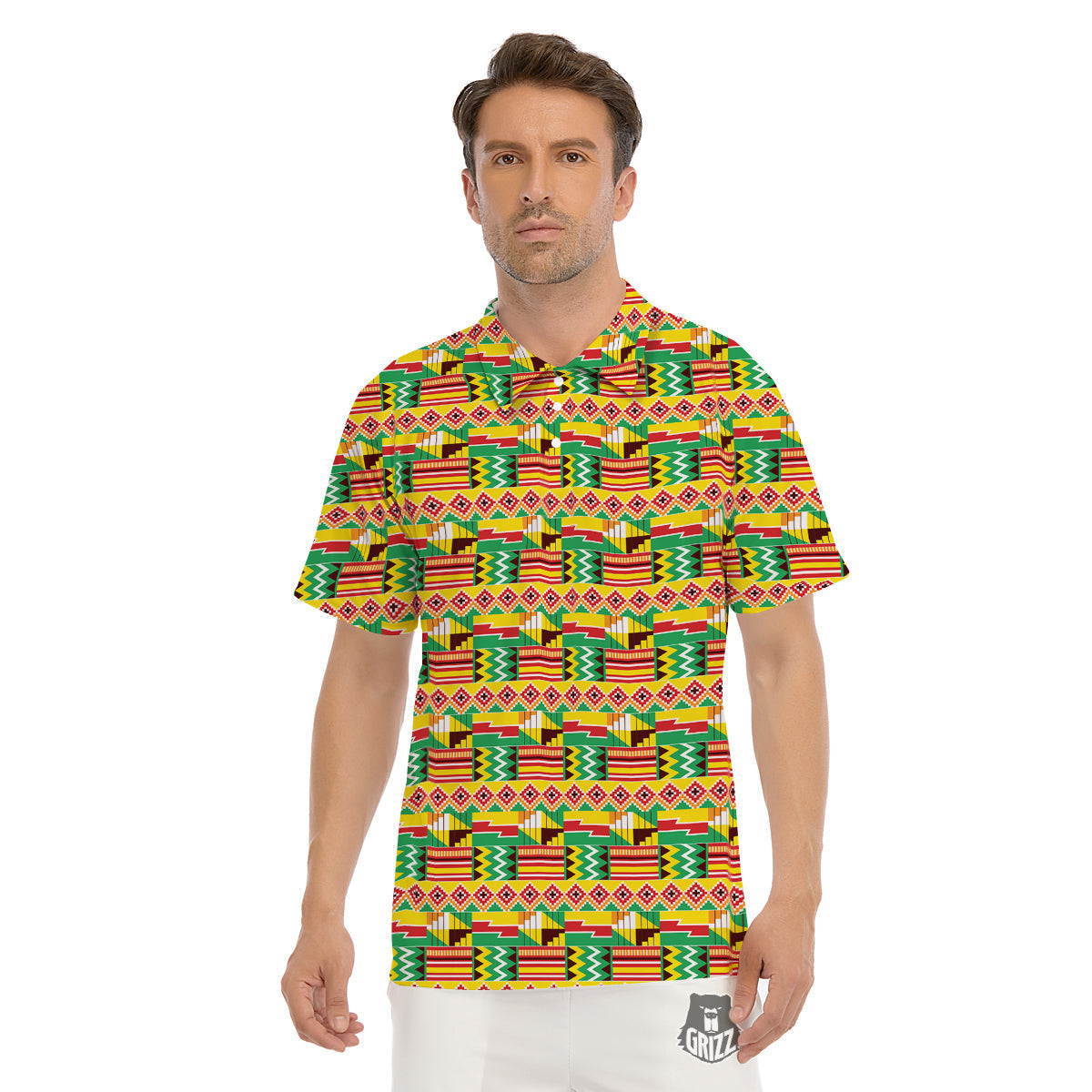 Kente Ashanti Print Pattern Men's Golf Shirts-grizzshop