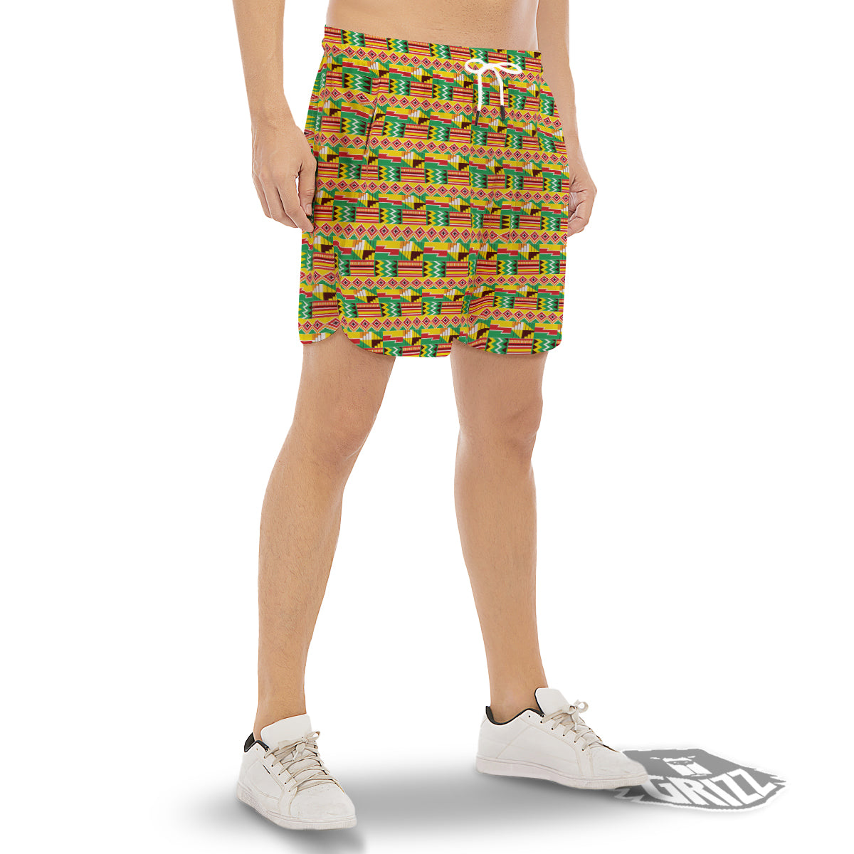 Kente Ashanti Print Pattern Men's Gym Shorts-grizzshop