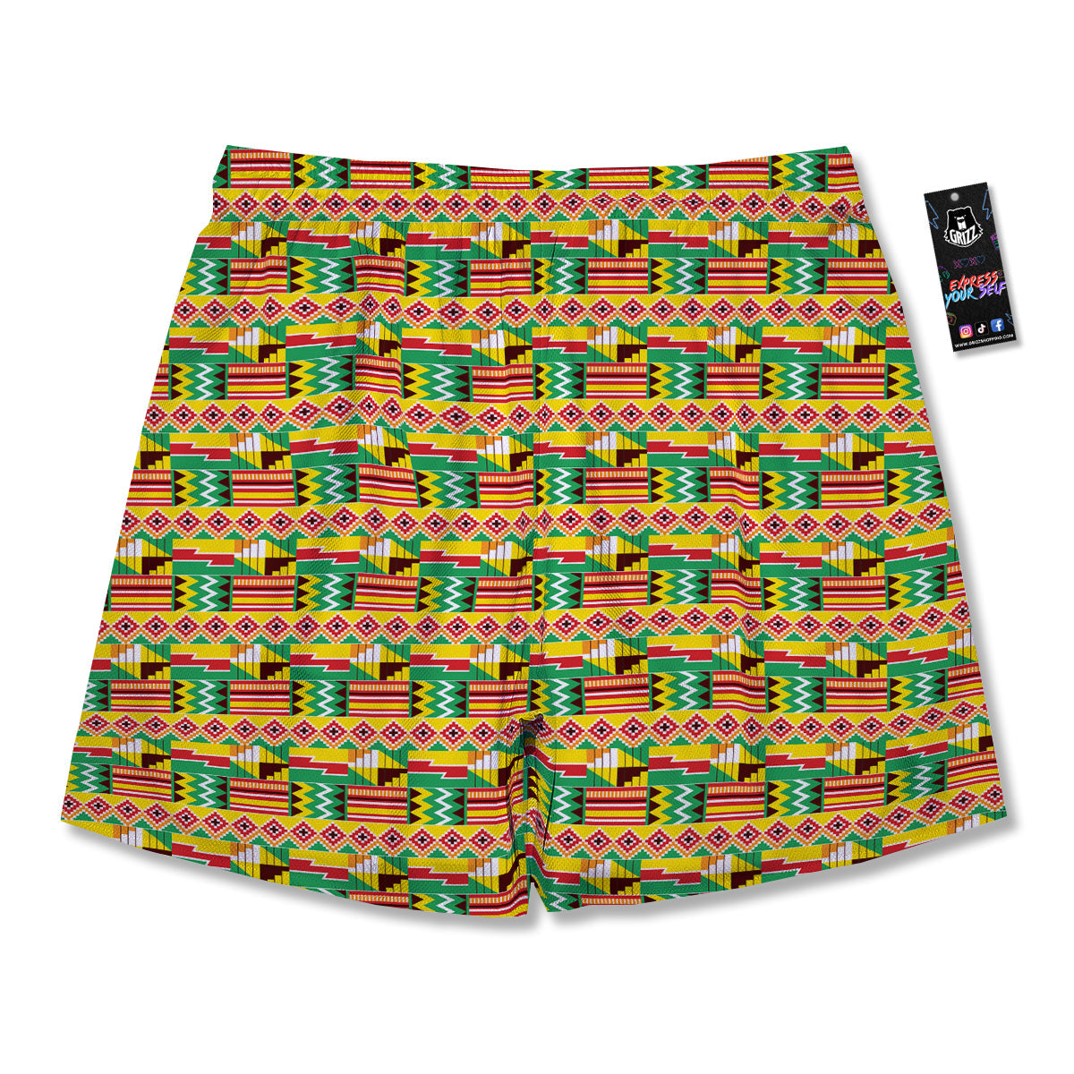 Kente Ashanti Print Pattern Men's Running Shorts-grizzshop