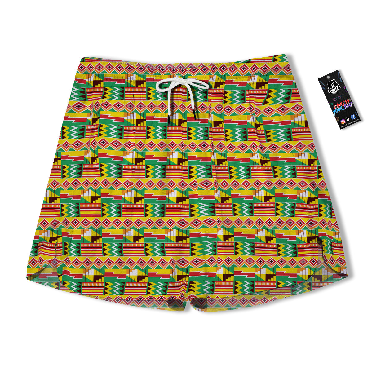 Kente Ashanti Print Pattern Men's Running Shorts-grizzshop