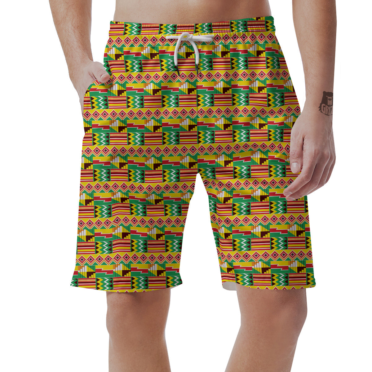 Kente Ashanti Print Pattern Men's Shorts-grizzshop