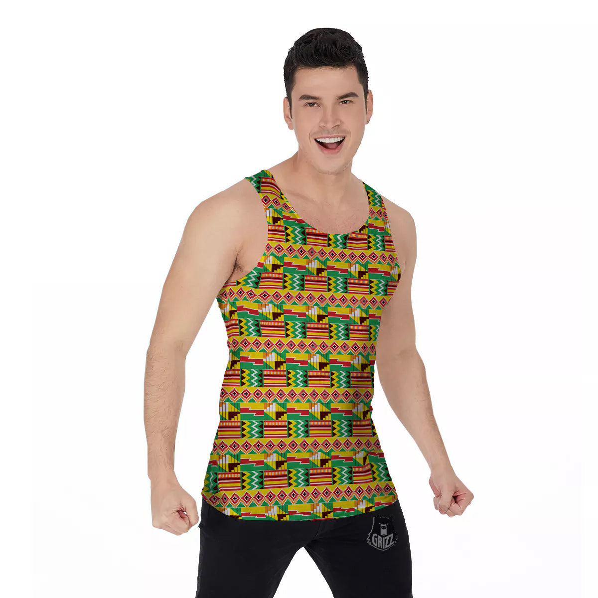 Kente Ashanti Print Pattern Men's Tank Top-grizzshop