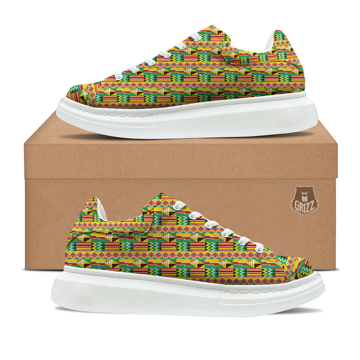 Kente Ashanti Print Pattern Platform Shoes-grizzshop