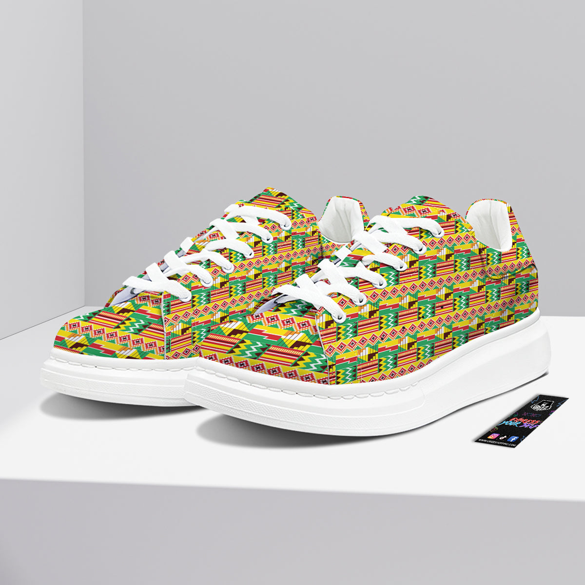 Kente Ashanti Print Pattern Platform Shoes-grizzshop