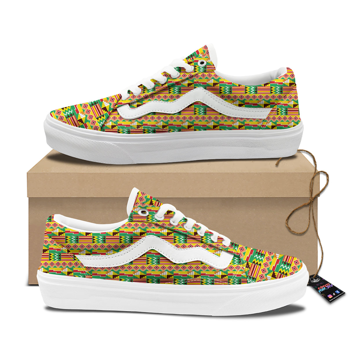 Kente Ashanti Print Pattern Skate Shoes-grizzshop