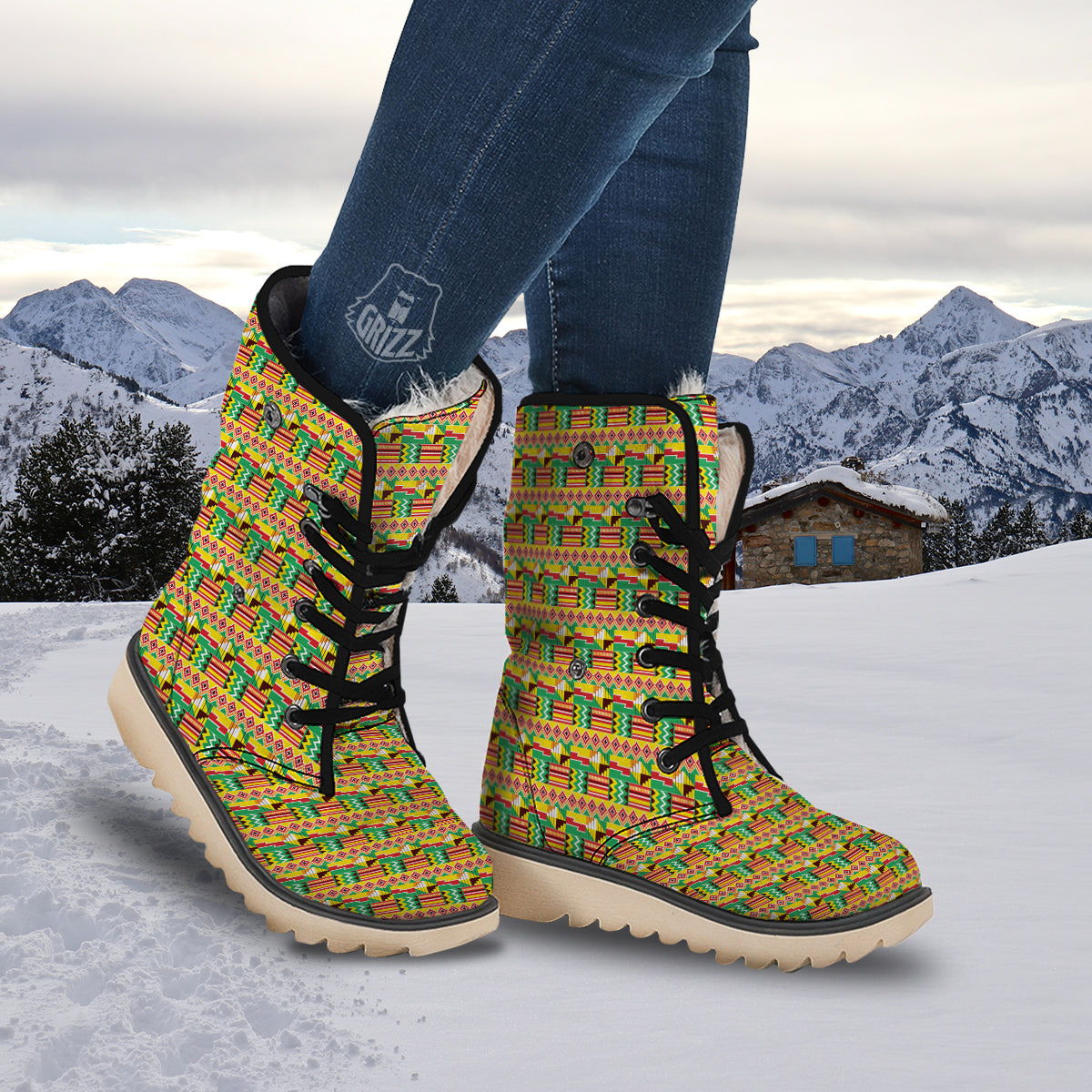 Kente Ashanti Print Pattern Snow Boots-grizzshop