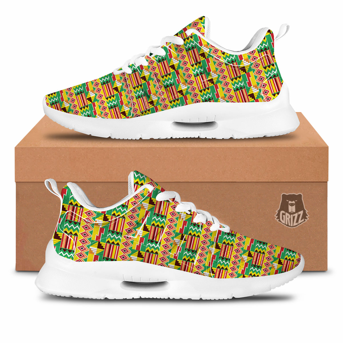 Kente Ashanti Print Pattern Tennis Shoes-grizzshop