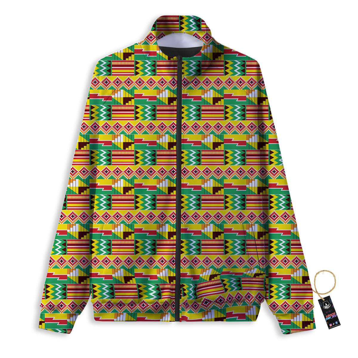 Kente Ashanti Print Pattern Track Jacket-grizzshop