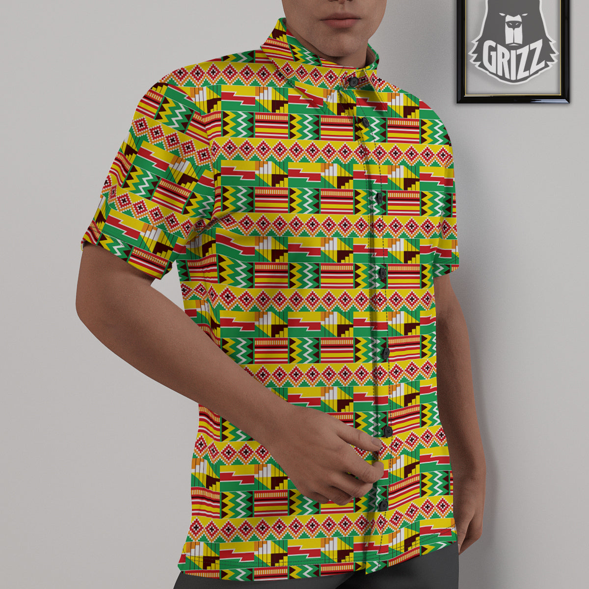 Kente Ashanti Print Pattern Untucked Shirts-grizzshop
