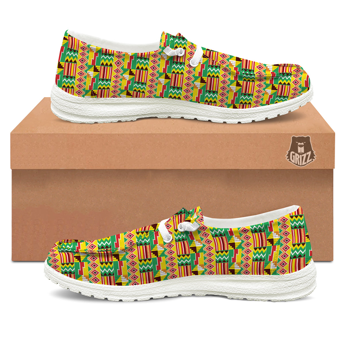 Kente Ashanti Print Pattern White Loafers-grizzshop