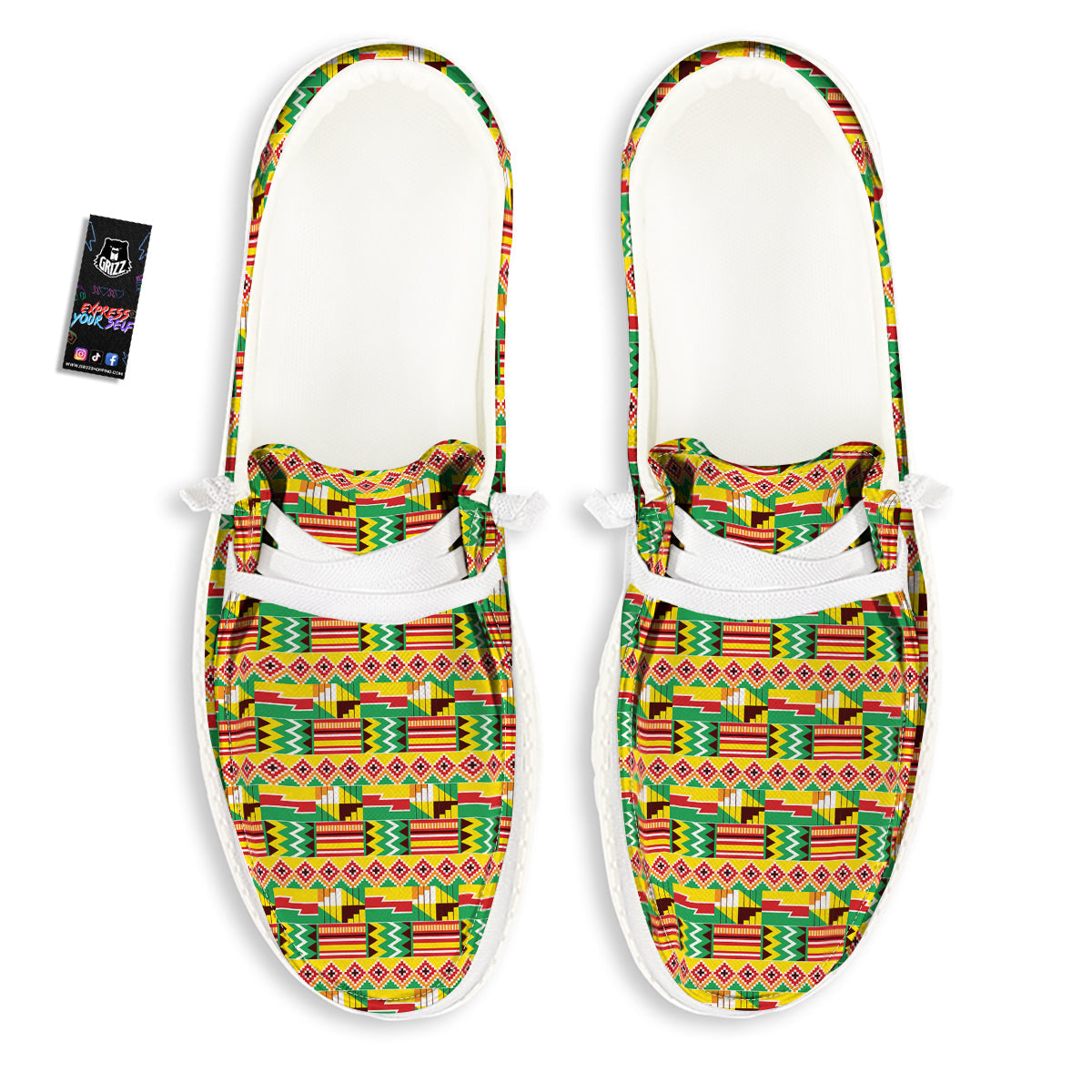Kente Ashanti Print Pattern White Loafers-grizzshop