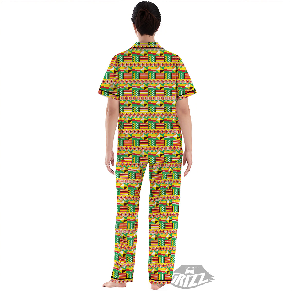 Kente Ashanti Print Pattern Women's Pajamas Set-grizzshop