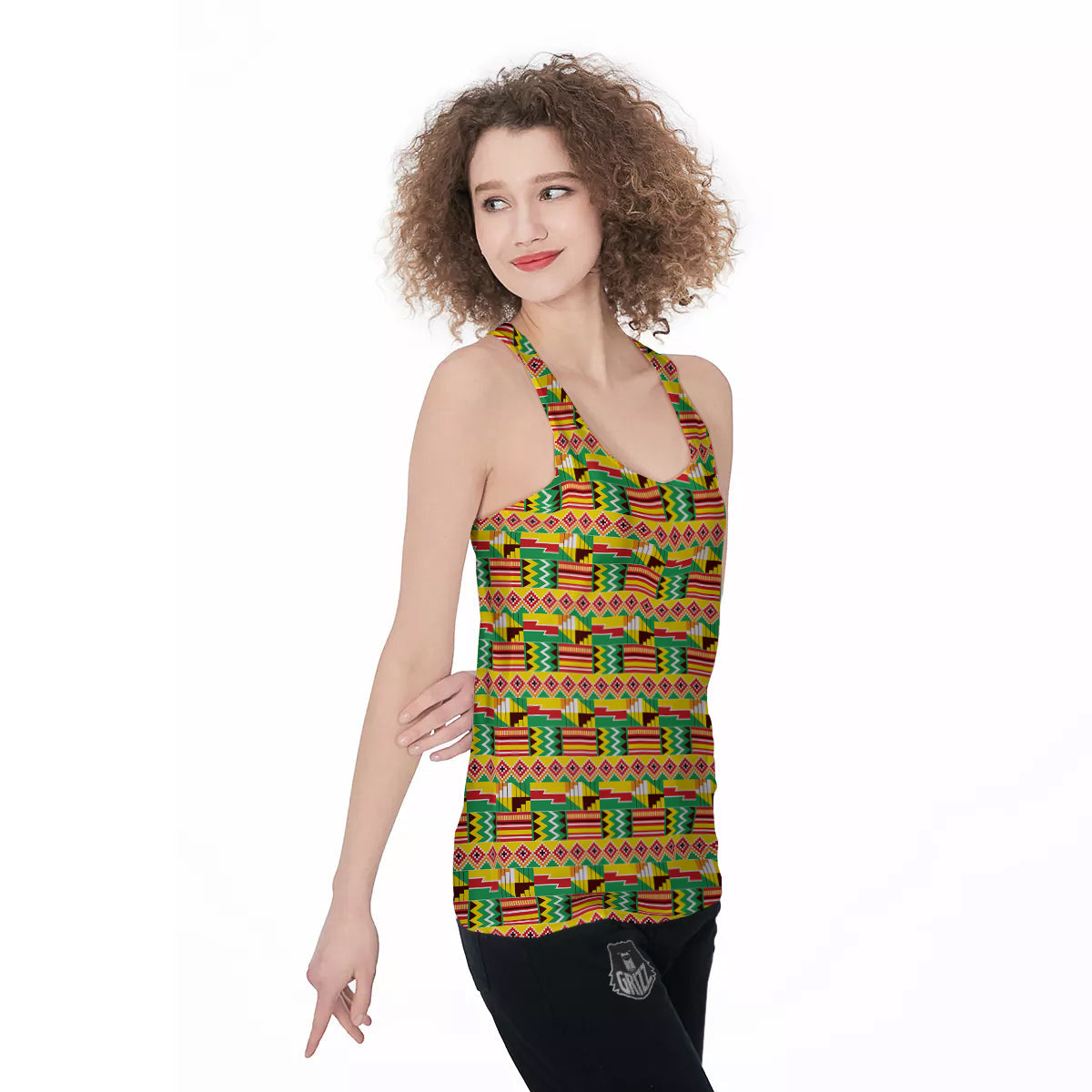 Kente Ashanti Print Pattern Women's Racerback Tank Top-grizzshop