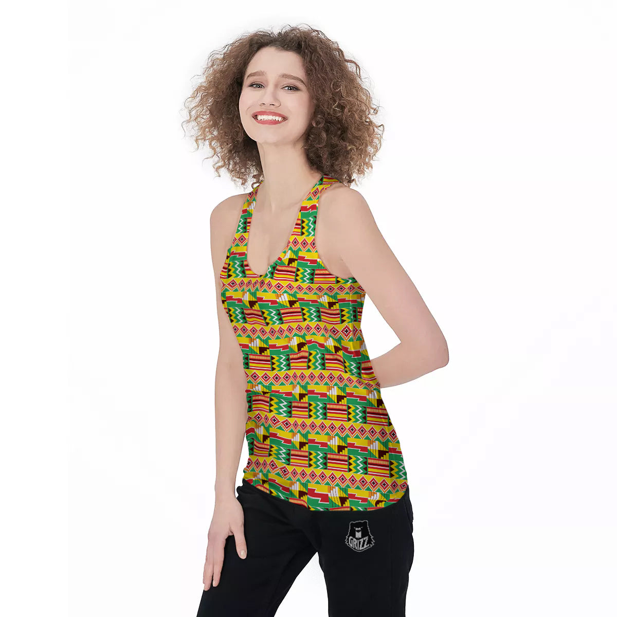 Kente Ashanti Print Pattern Women's Racerback Tank Top-grizzshop