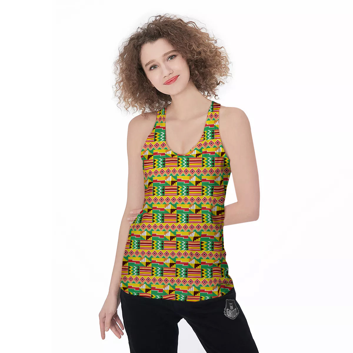 Kente Ashanti Print Pattern Women's Racerback Tank Top-grizzshop