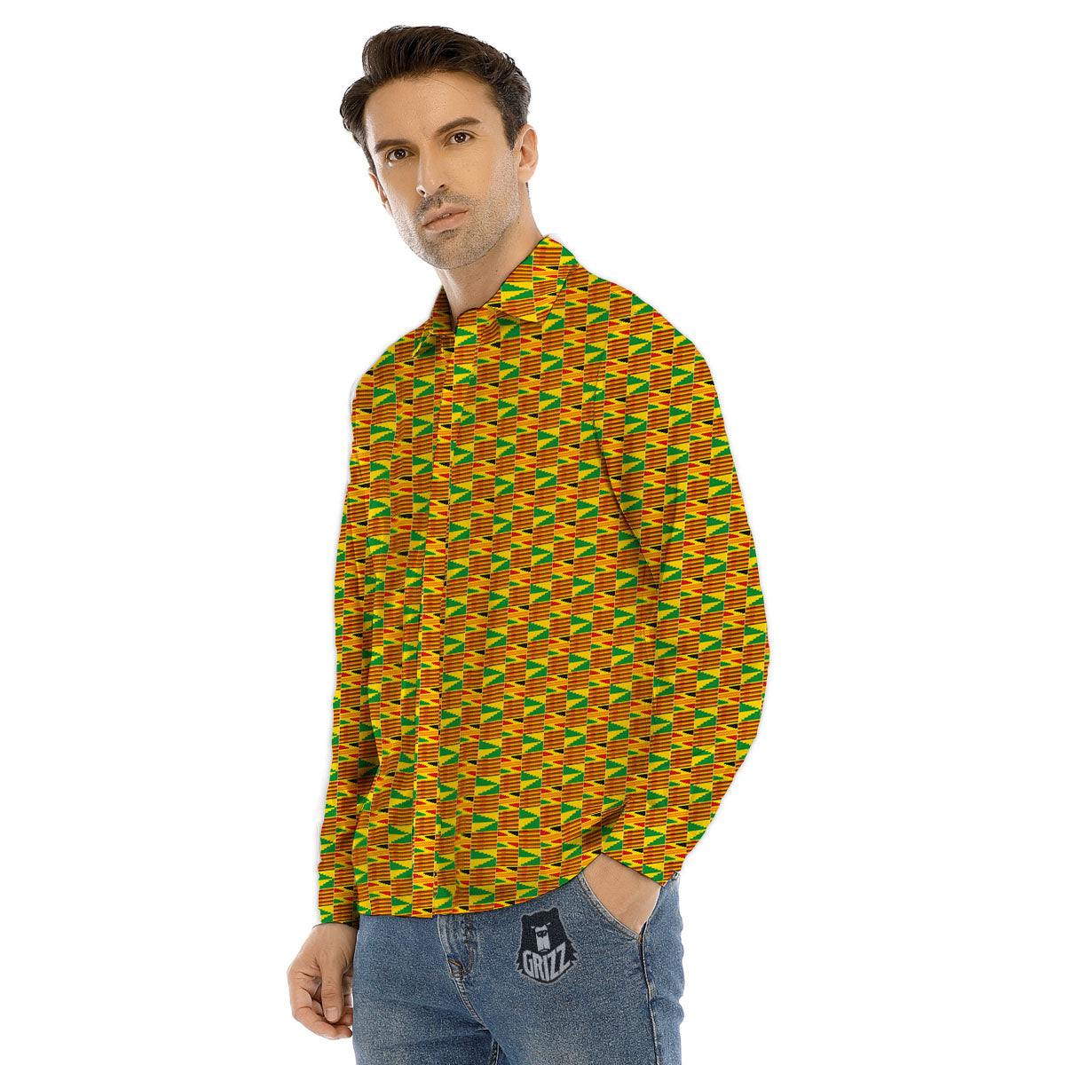Kente Bonwire Print Pattern Men's Dress Shirts-grizzshop