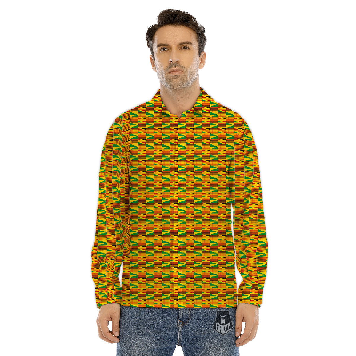 Kente Bonwire Print Pattern Men's Dress Shirts-grizzshop