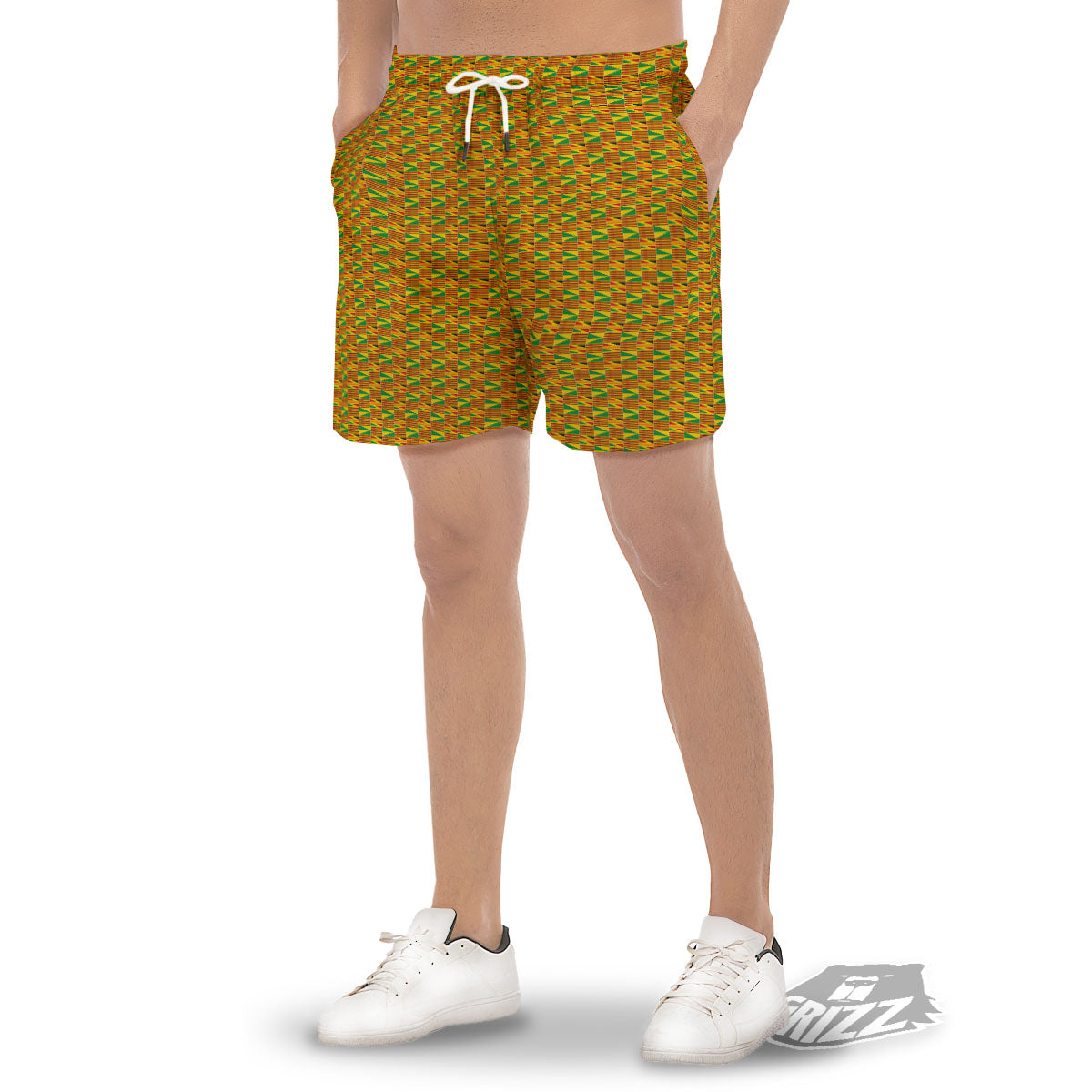 Kente Bonwire Print Pattern Men's Gym Shorts-grizzshop