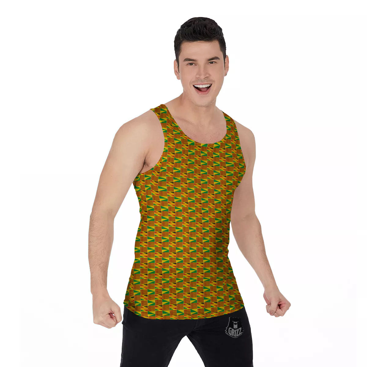 Kente Bonwire Print Pattern Men's Tank Top-grizzshop