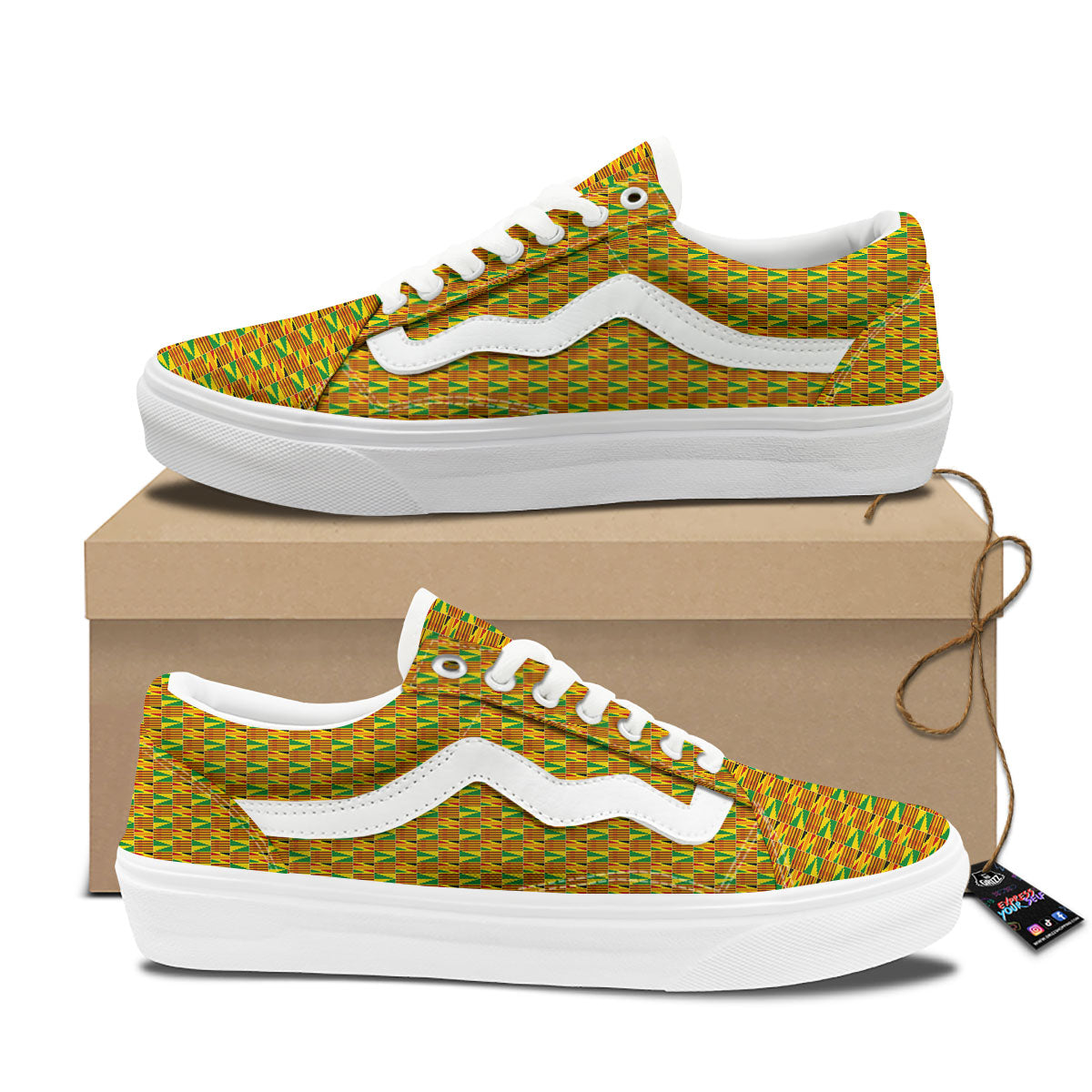 Kente Bonwire Print Pattern Skate Shoes-grizzshop
