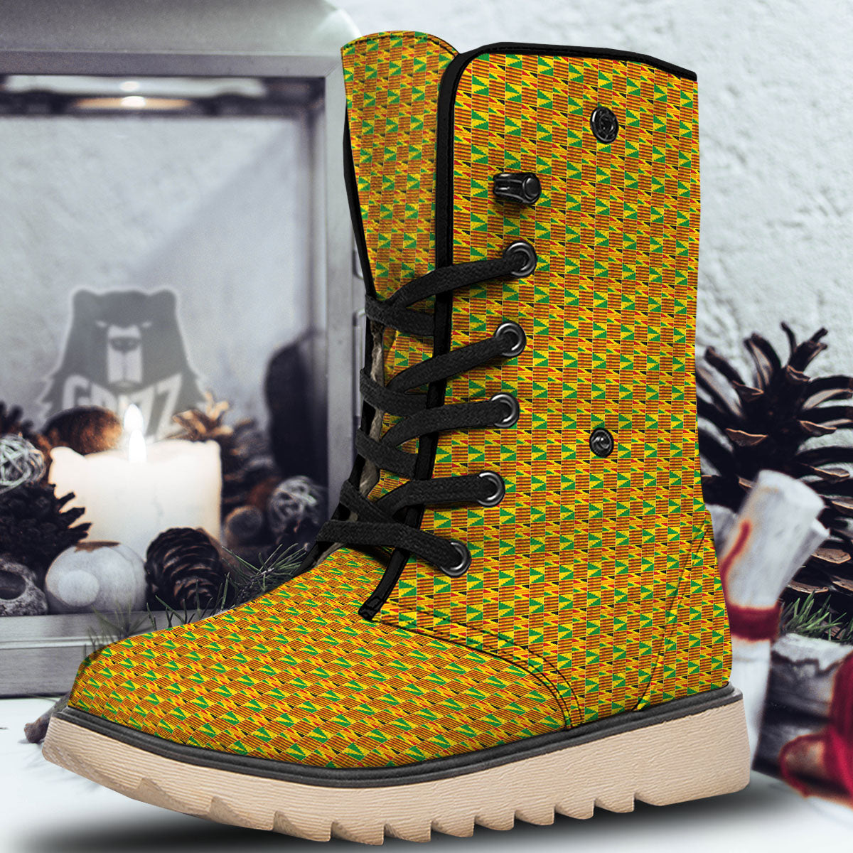 Kente Bonwire Print Pattern Snow Boots-grizzshop
