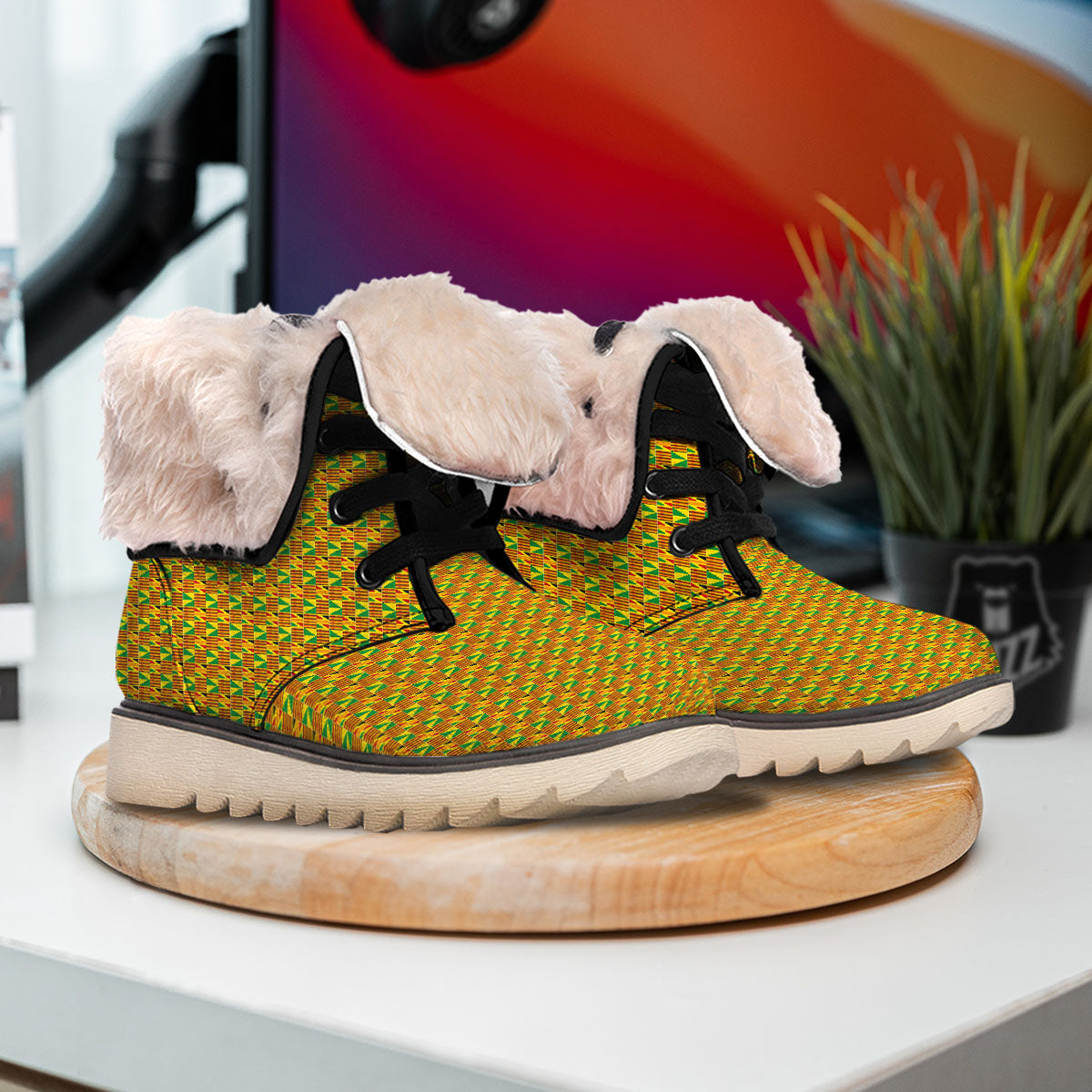 Kente Bonwire Print Pattern Snow Boots-grizzshop