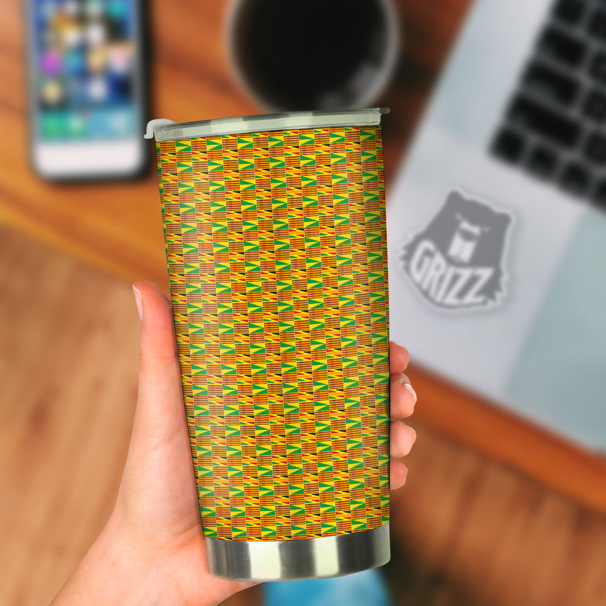 Kente Bonwire Print Pattern Tumbler-grizzshop