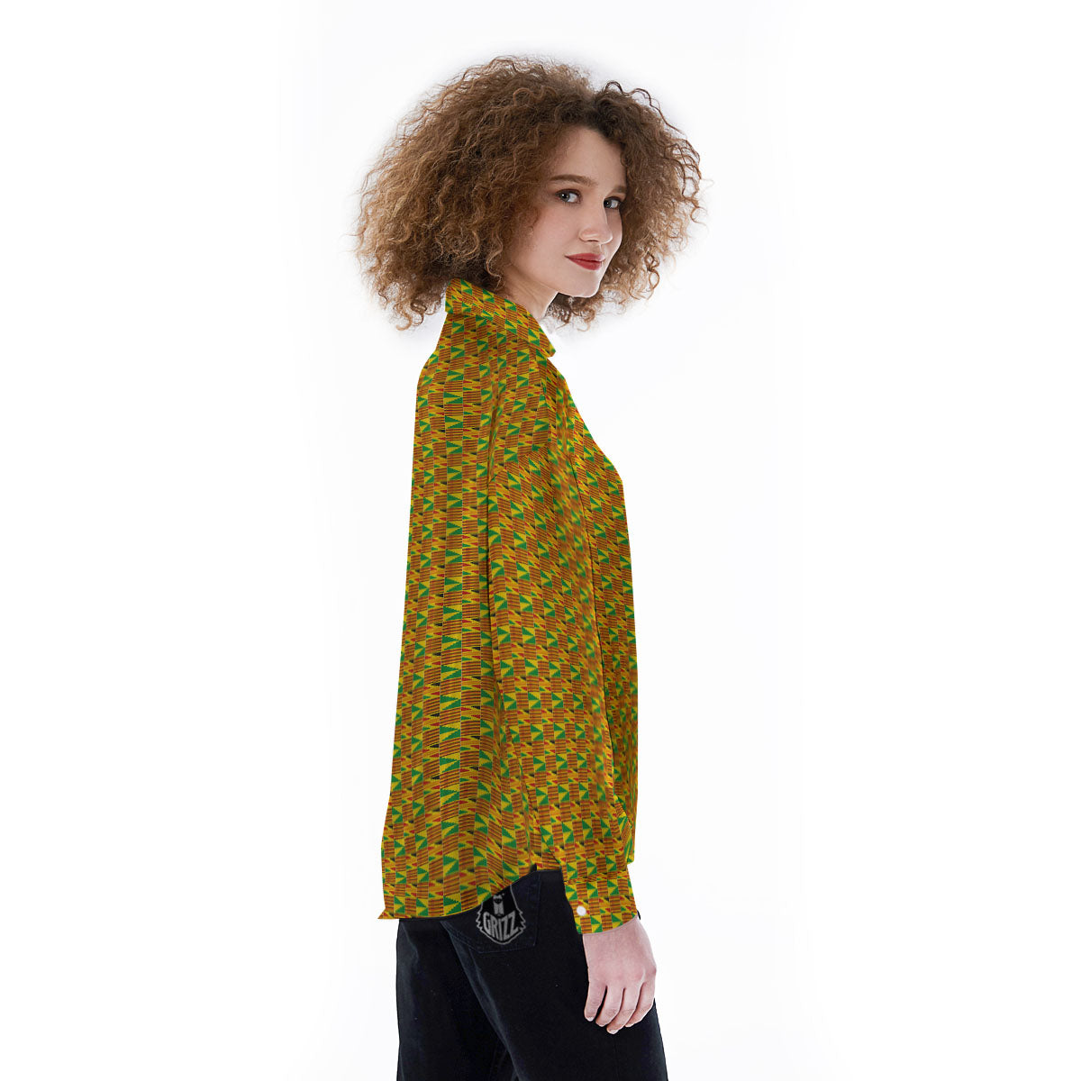Kente Bonwire Print Pattern Women's Long Sleeve Shirts-grizzshop