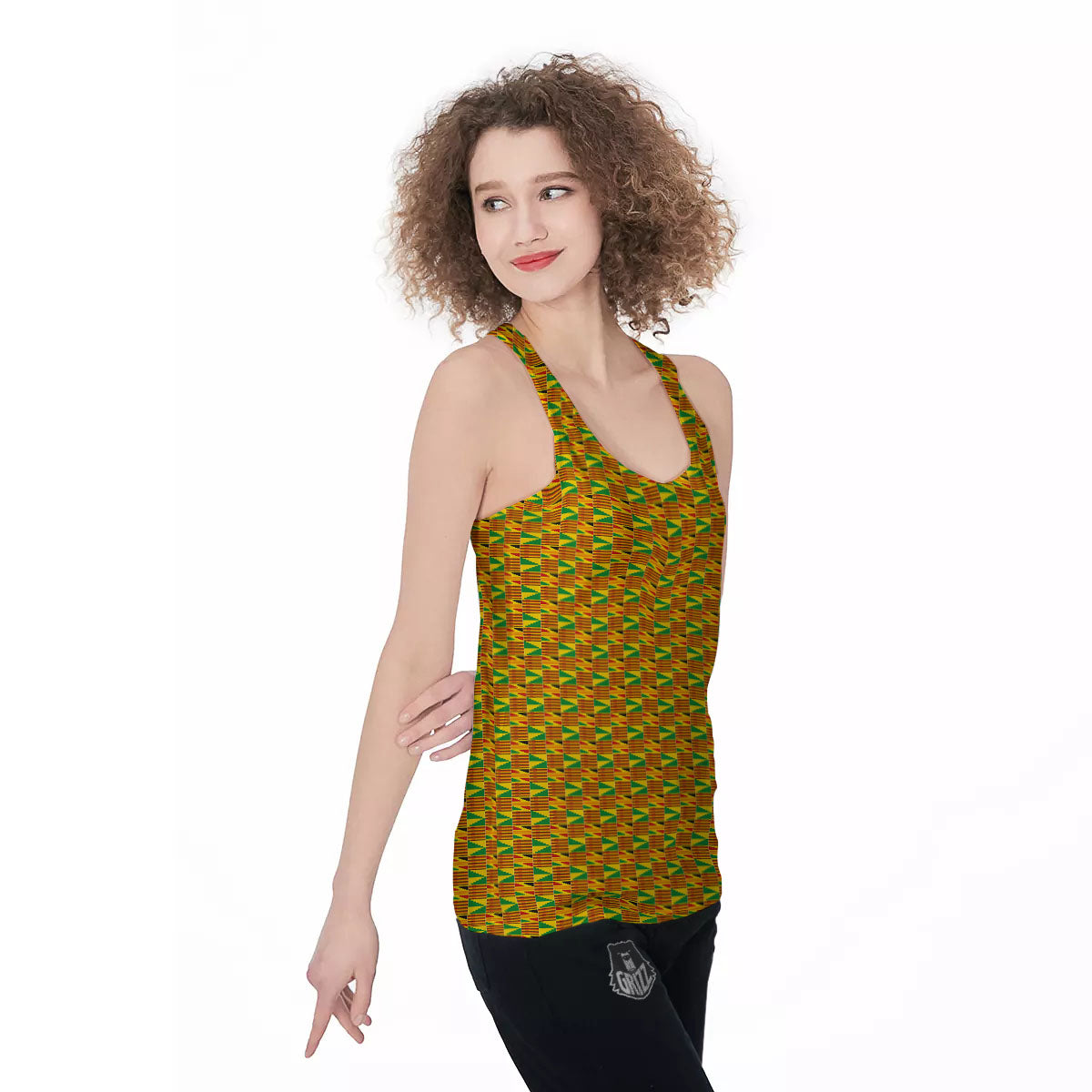 Kente Bonwire Print Pattern Women's Racerback Tank Top-grizzshop