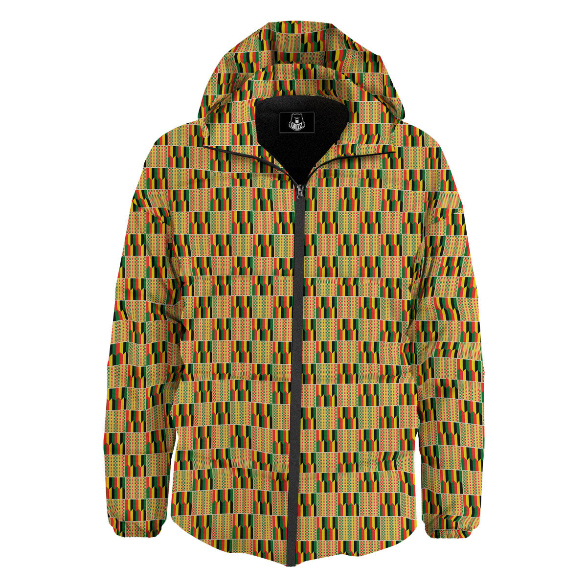 Kente Ethnic Print Pattern Down Jacket-grizzshop